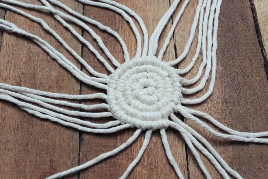 macrame coaster with three layers made around in a circle