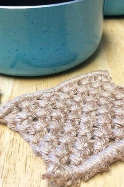 macrame pot scrubby made from jute string