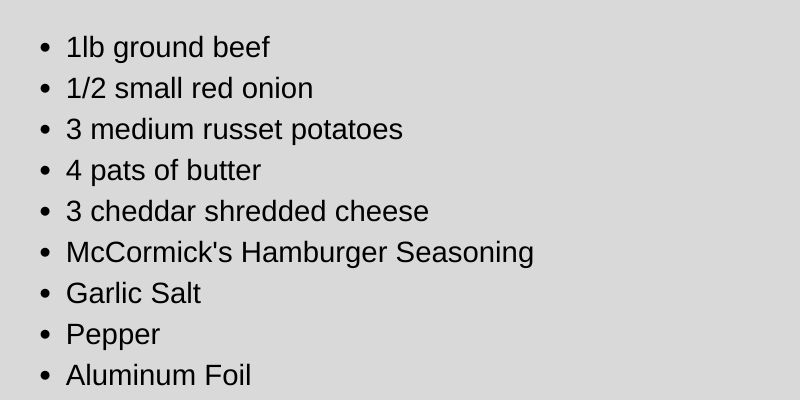 Ingredients for hobo dinner for two with hamburger