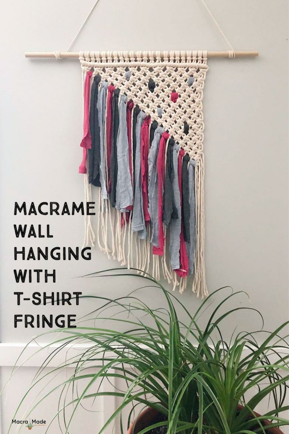 Macrame Wall Hanging with Tshirt Fringe MacraMade