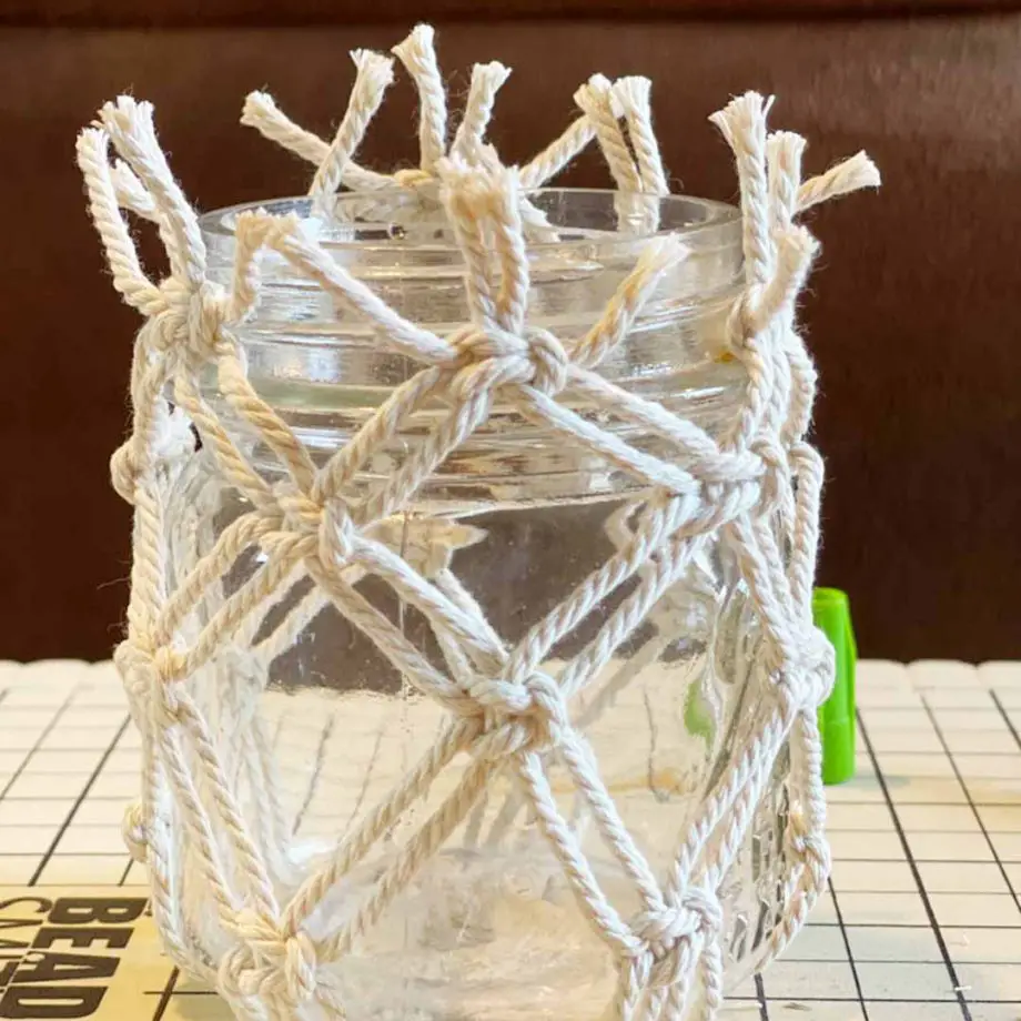 DIY Macrame Glass Jar Covers Made with Square Knots MacraMade