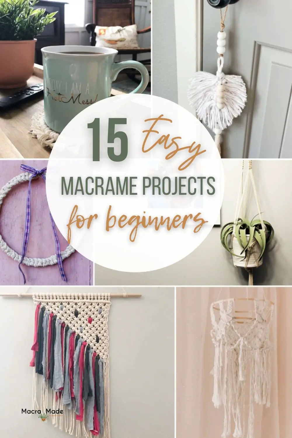 image collage of easy macrame projects for beginners with text overlay