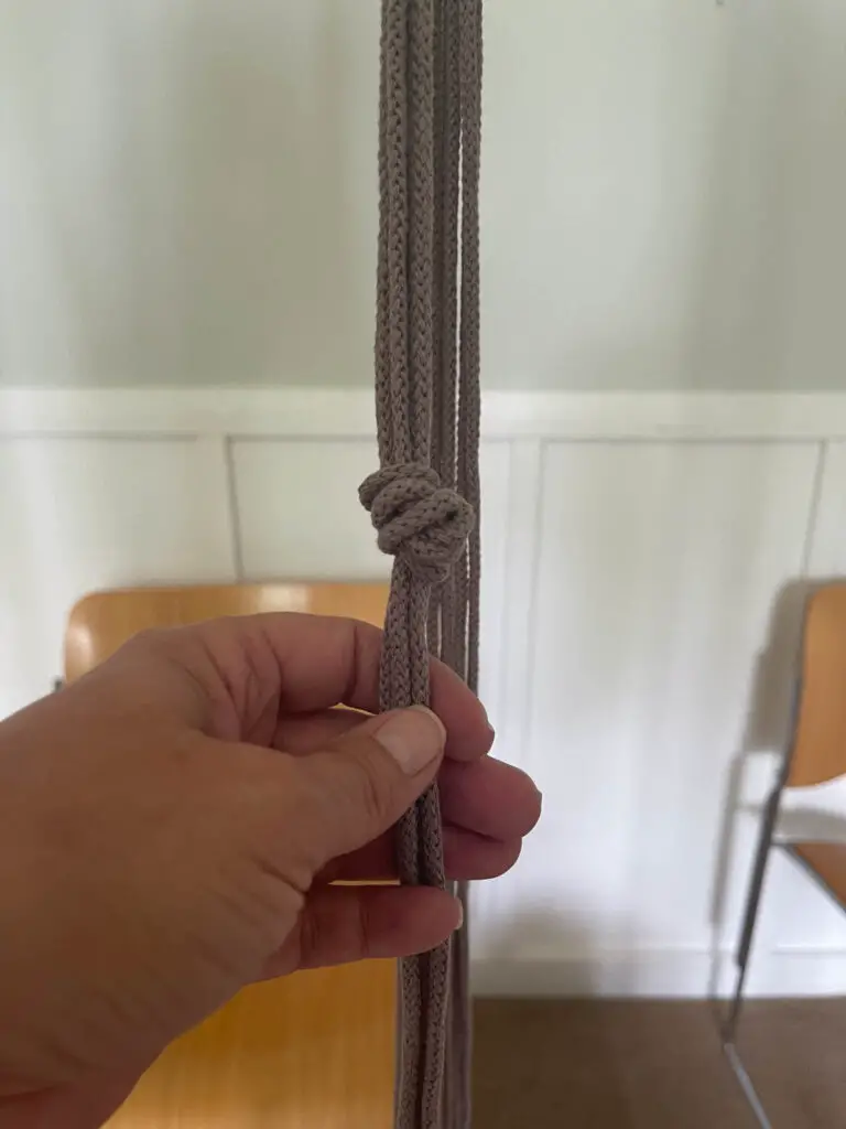 first knot tied for plant hanger DIY no ring