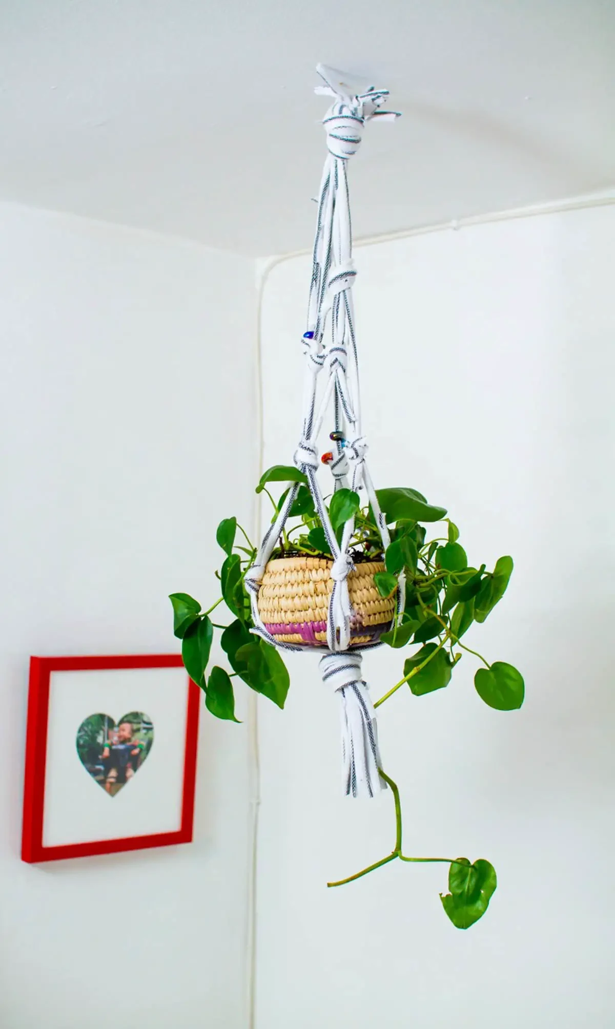 plant hanger made using an old t-shirt